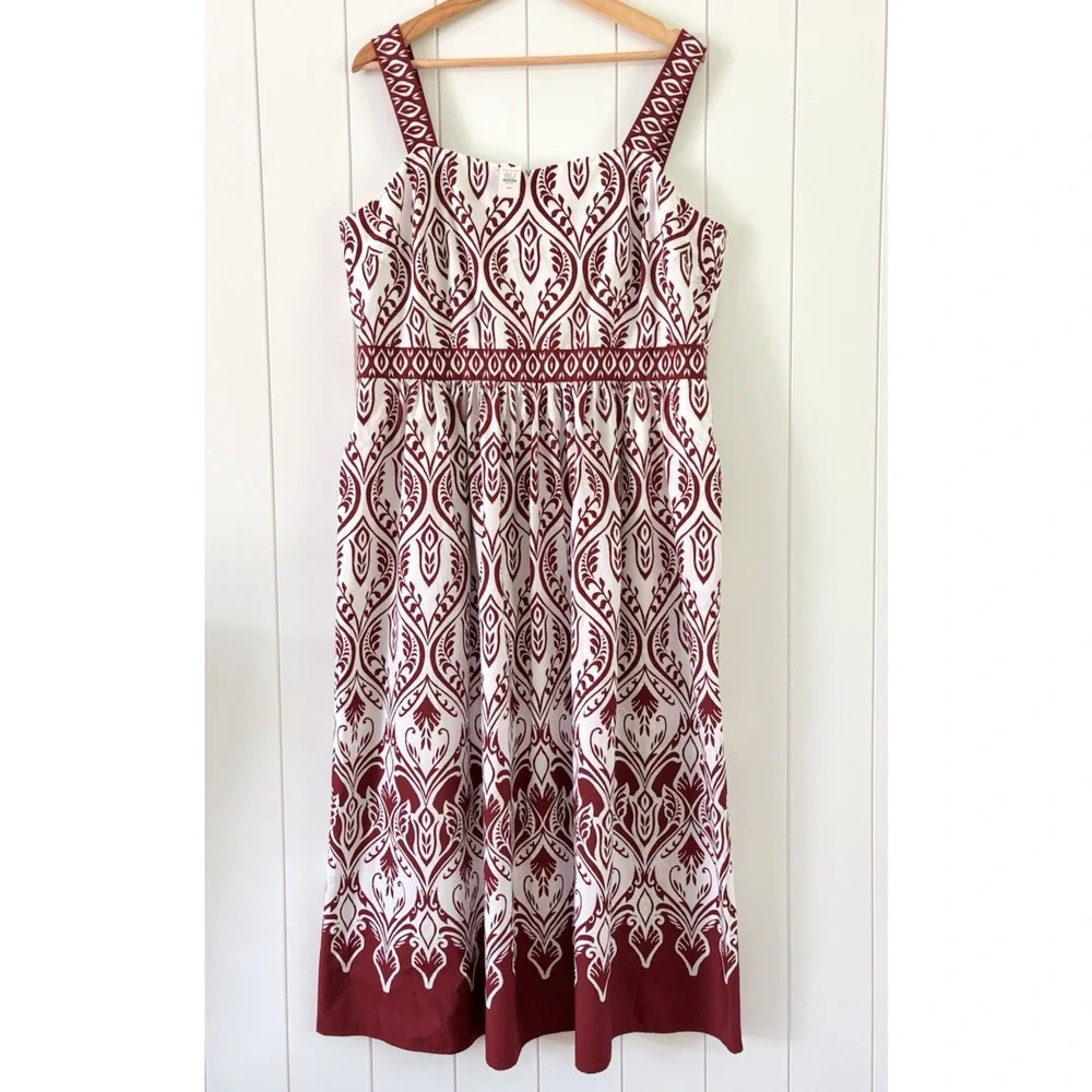 Talbots Modern Cotton Poplin Fit & Flare Maxi Dress Bohemian Medallion 16 Petite - Picture 2 of 10